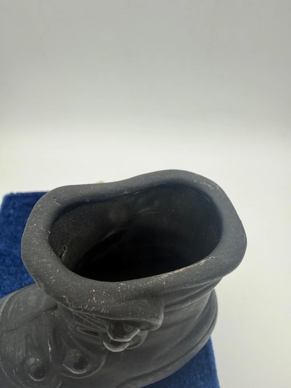 Ceramic Victorian style baby’s faux button up boot vase planter matte black